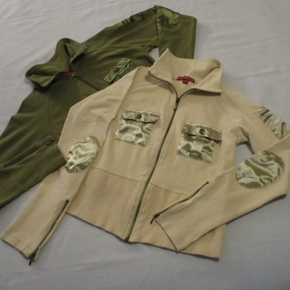 π J.J BASICS VINTAGE GREEN AND BEIGE (2) FULL-ZIP CROP TOPS β SIZE L π - Picture 6 of 15